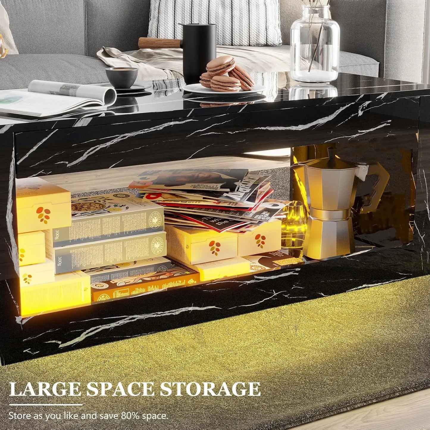 47.2inch LED Coffee Table with Large Open Storage