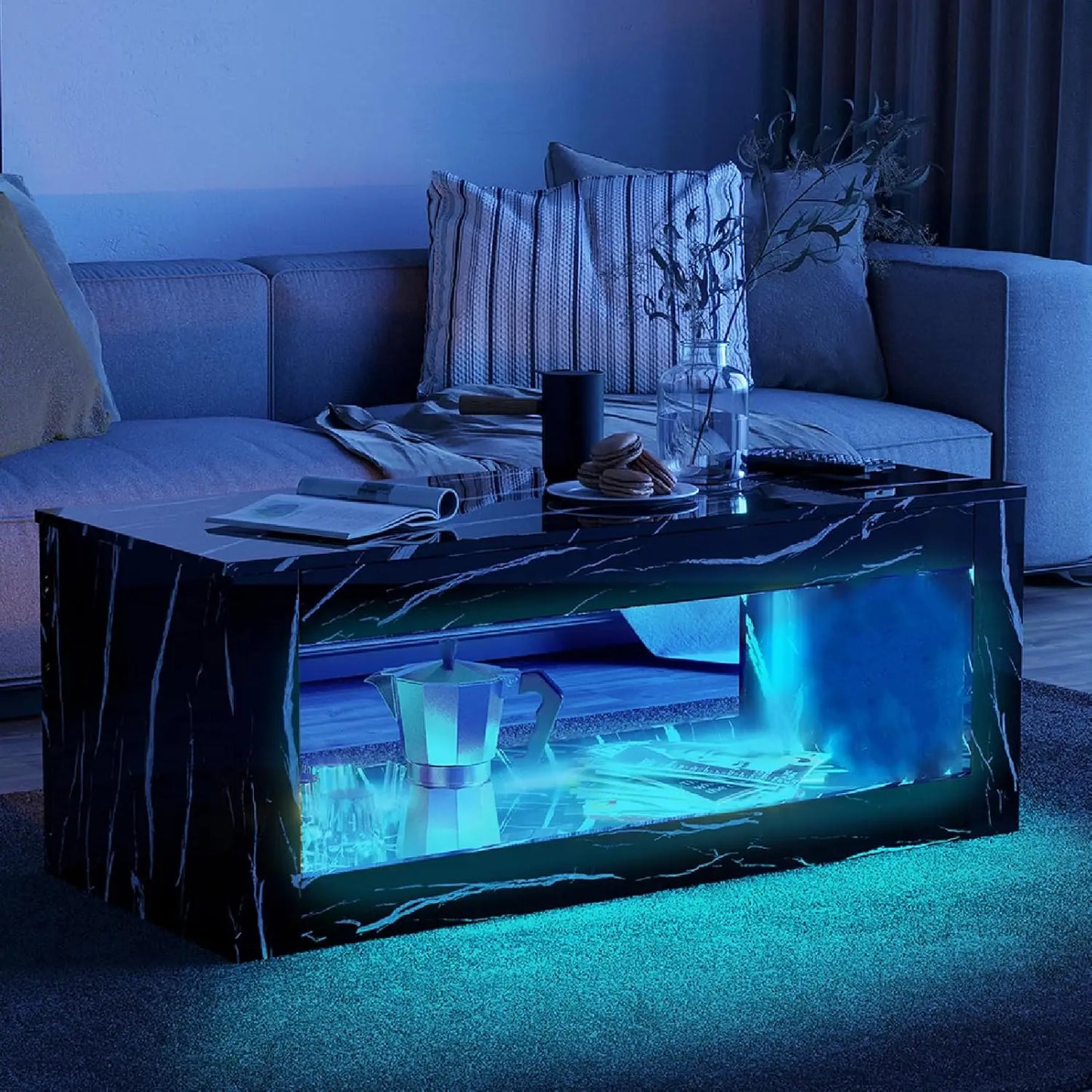 47.2inch LED Coffee Table with Large Open Storage