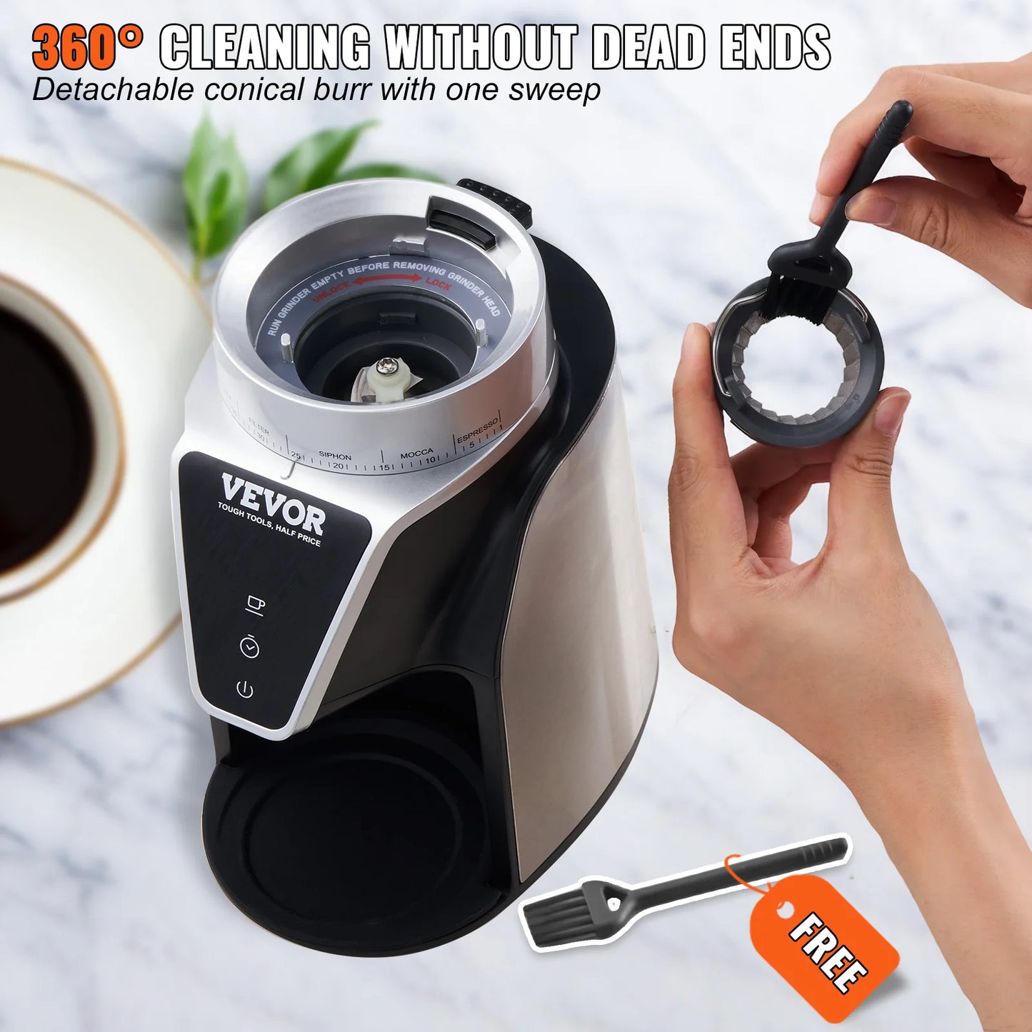 VEVOR 40MM Conical Burr Grind Setting Coffe Bean Electric Grinder Mocha Espresso Adjustment Coffee Machine for Home and Kitchen