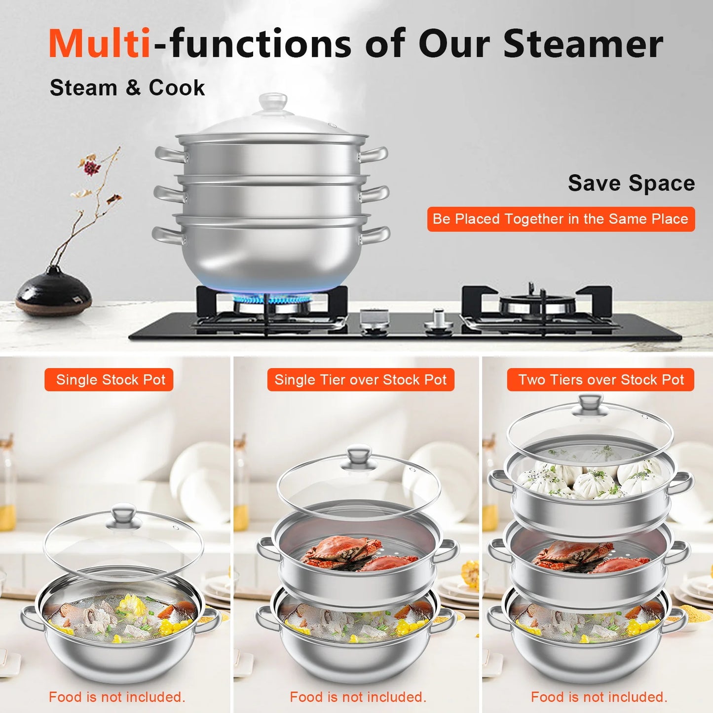 3-Tier Stainless Steel Thick Steamer pot