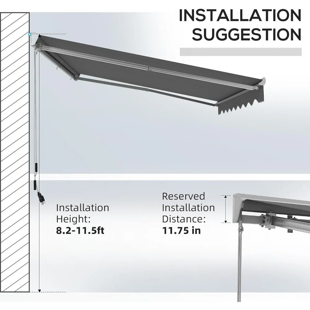 13' X 10' Electric Awning with LED Light, Retractable Awning, Sunshade Shelter with Remote Controller and Crank Handle for Deck