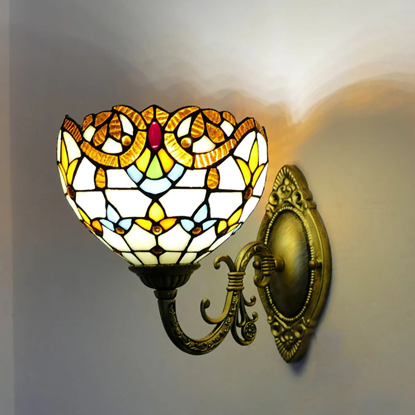 Tiffany Style Beige Dome Glass Wall Lamp