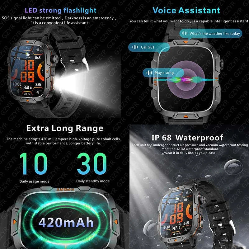 LED flashlight outdoor smartwatch Bluetooth call